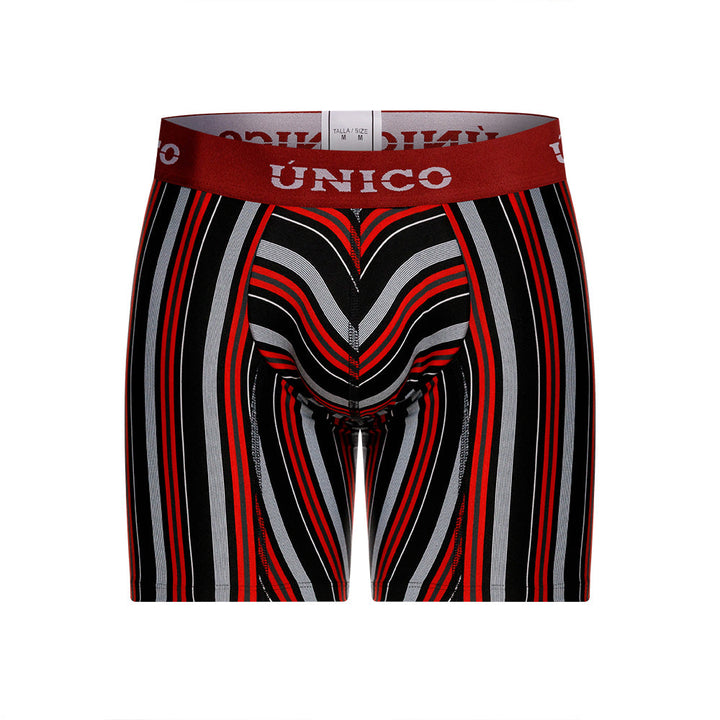 Mundo Unico Banlung Men's Mid-Length Boxer Briefs – Black Striped Microfiber Underwear with Pouch Support