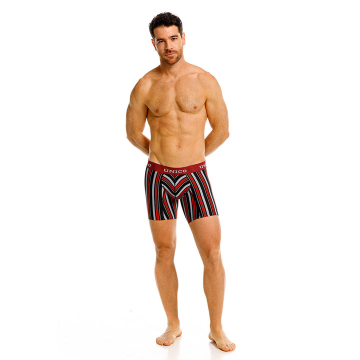 Mundo Unico Banlung Men's Mid-Length Boxer Briefs – Black Striped Microfiber Underwear with Pouch Support