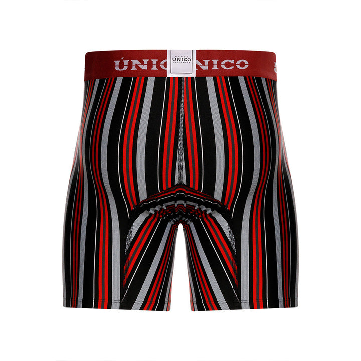Mundo Unico Banlung Men's Mid-Length Boxer Briefs – Black Striped Microfiber Underwear with Pouch Support