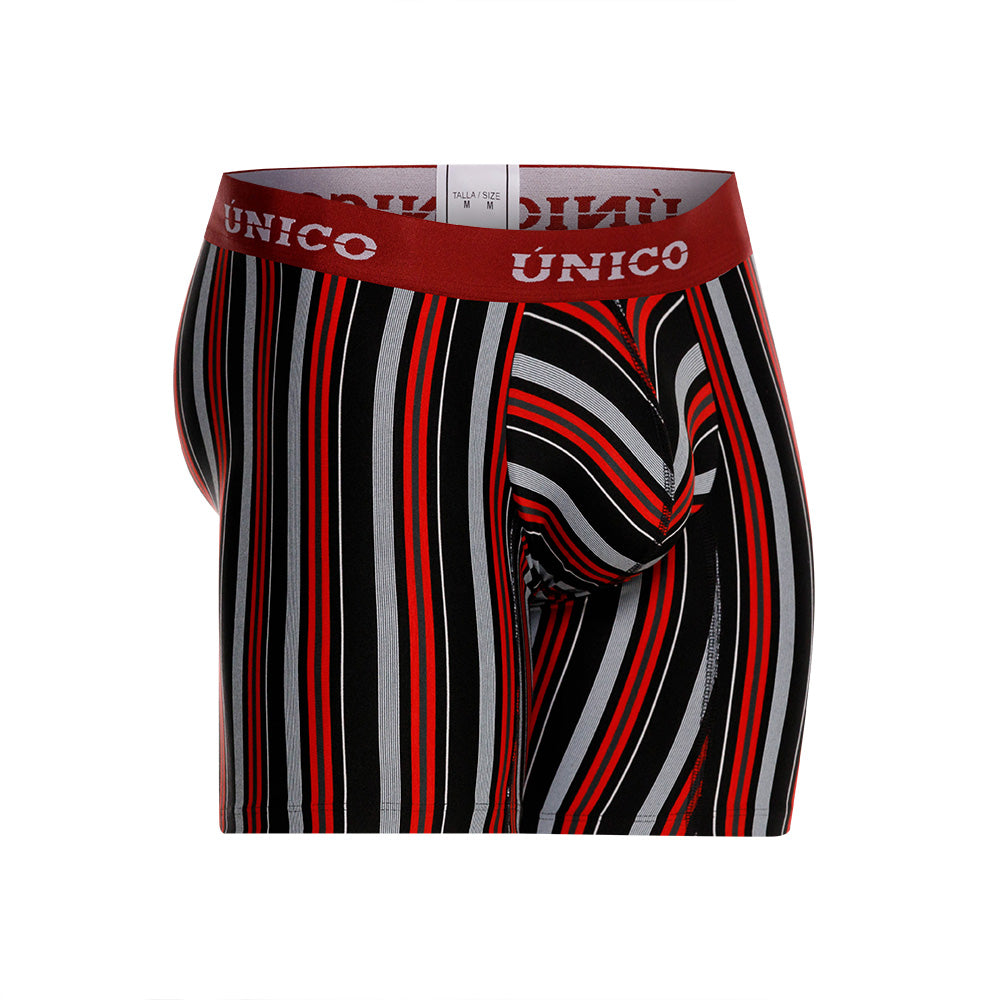Mundo Unico Banlung Men's Mid-Length Boxer Briefs – Black Striped Microfiber Underwear with Pouch Support