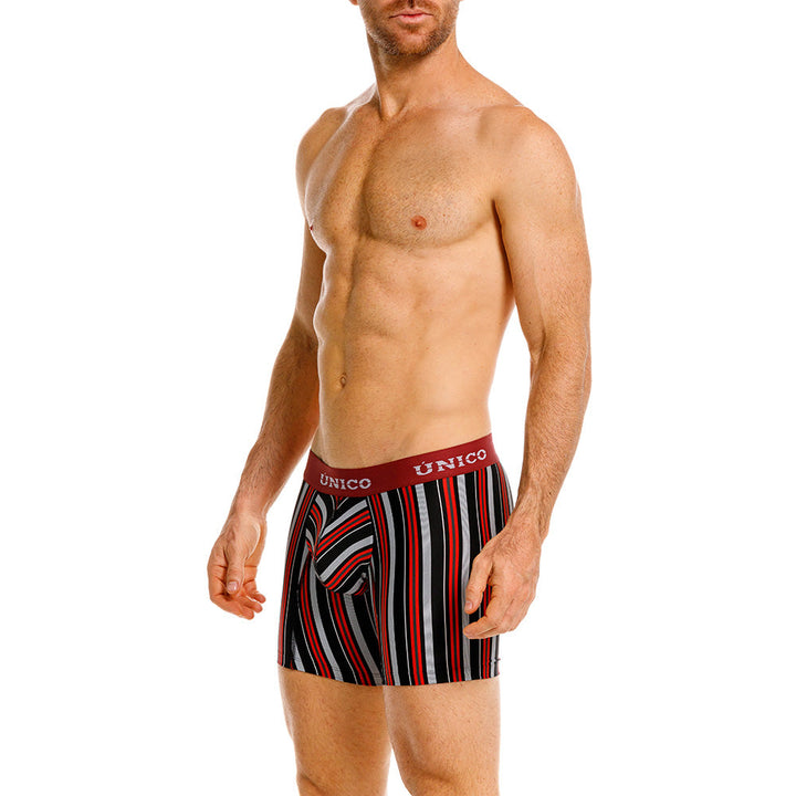 Mundo Unico Banlung Men's Mid-Length Boxer Briefs – Black Striped Microfiber Underwear with Pouch Support