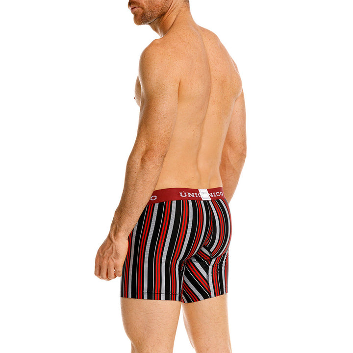 Mundo Unico Banlung Men's Mid-Length Boxer Briefs – Black Striped Microfiber Underwear with Pouch Support