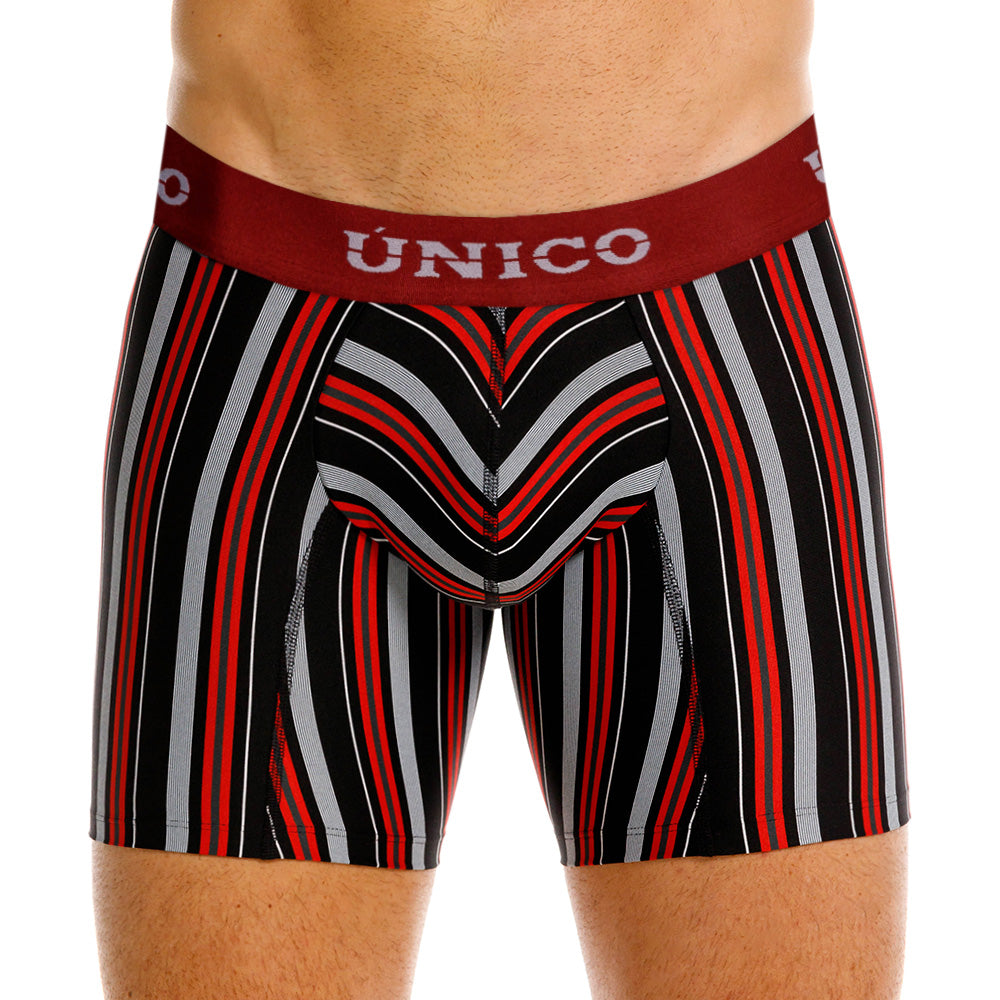 Mundo Unico Banlung Men's Mid-Length Boxer Briefs – Black Striped Microfiber Underwear with Pouch Support