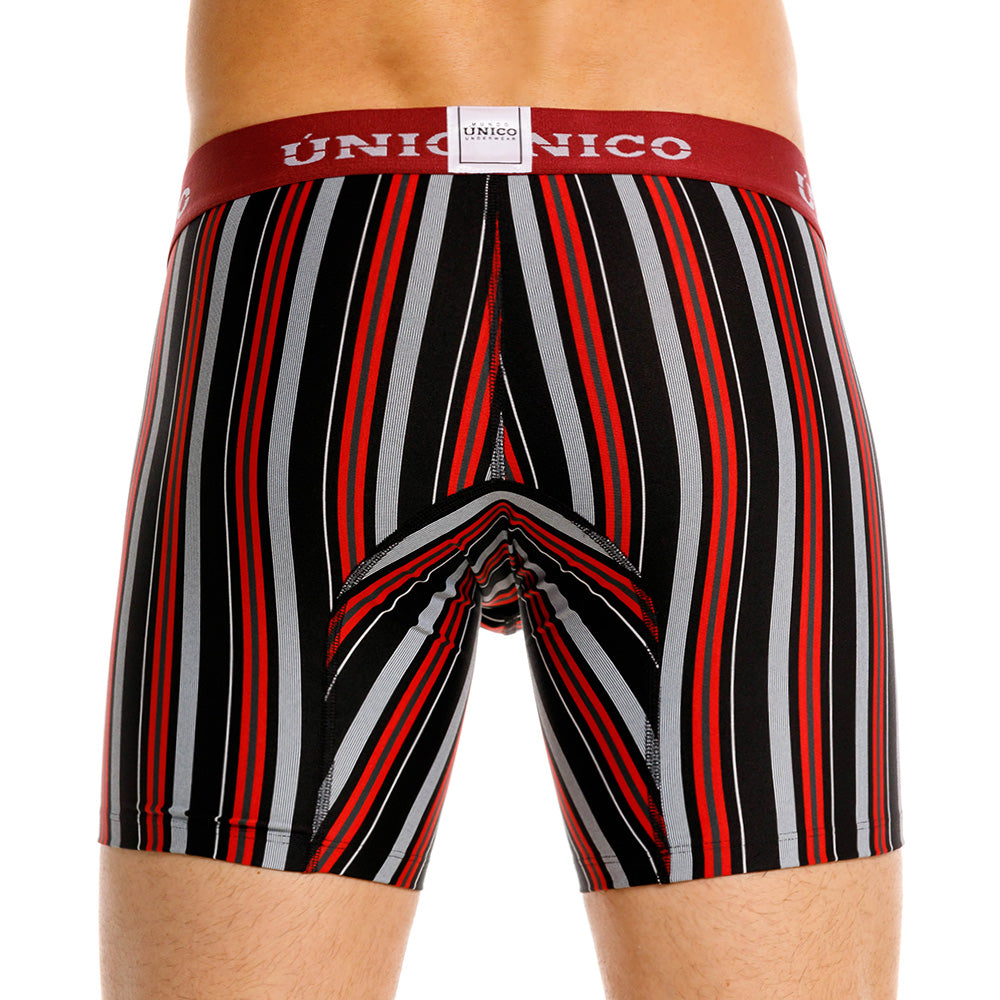 Mundo Unico Banlung Men's Mid-Length Boxer Briefs – Black Striped Microfiber Underwear with Pouch Support