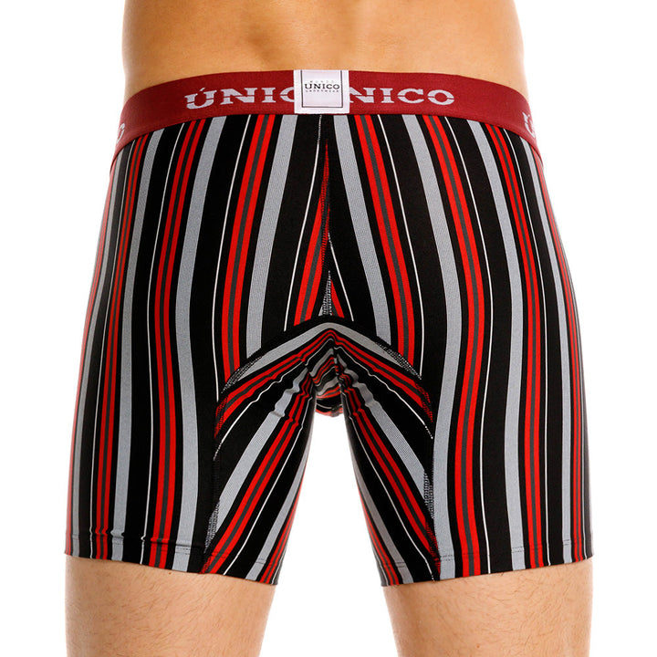 Mundo Unico Banlung Men's Mid-Length Boxer Briefs – Black Striped Microfiber Underwear with Pouch Support