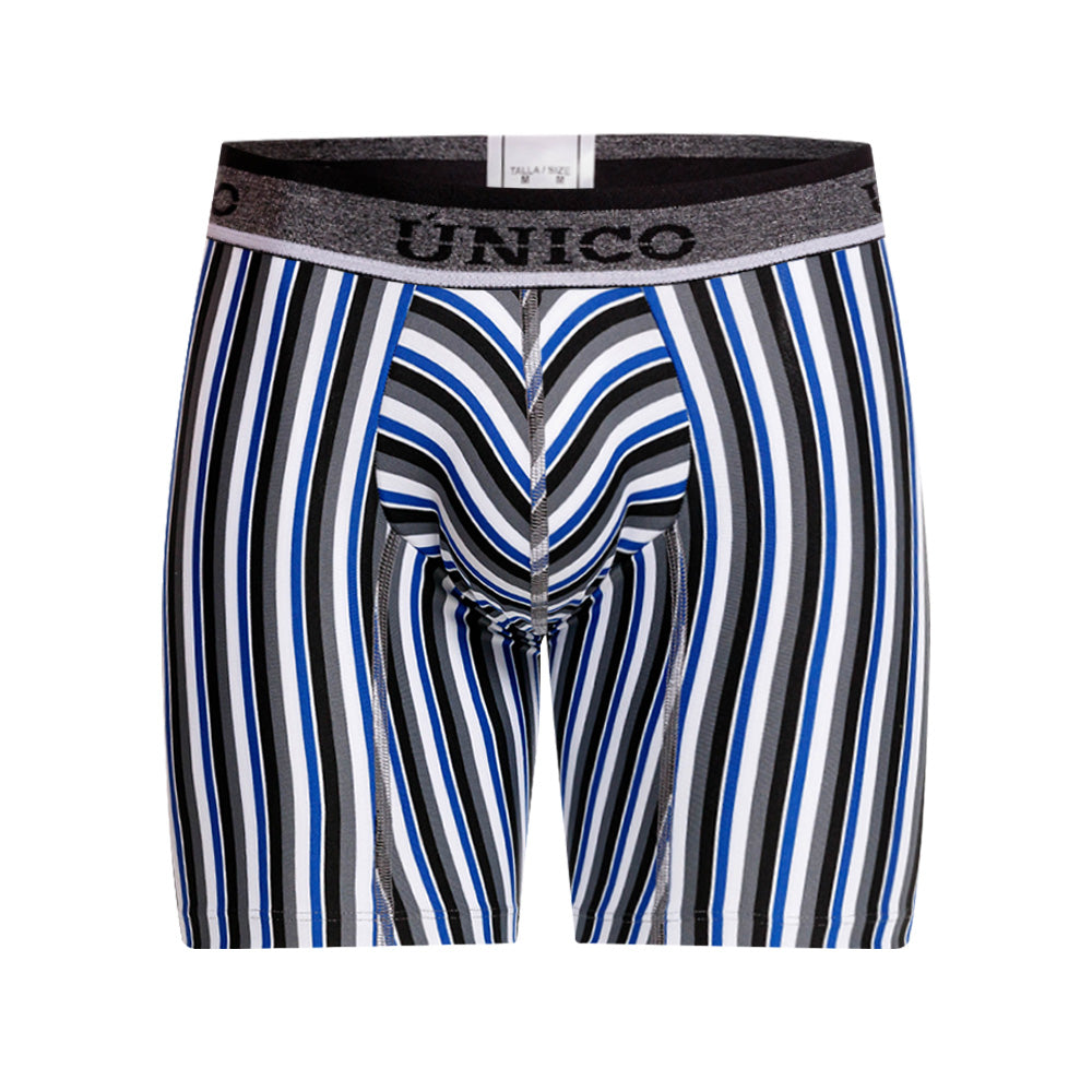 Mundo Unico Men's Bilbao Grey Striped Mid-Length Boxer Briefs