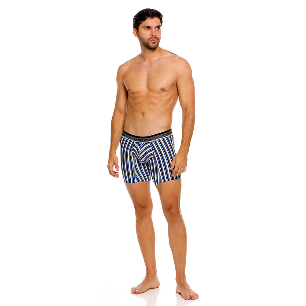 Mundo Unico Men's Bilbao Grey Striped Mid-Length Boxer Briefs