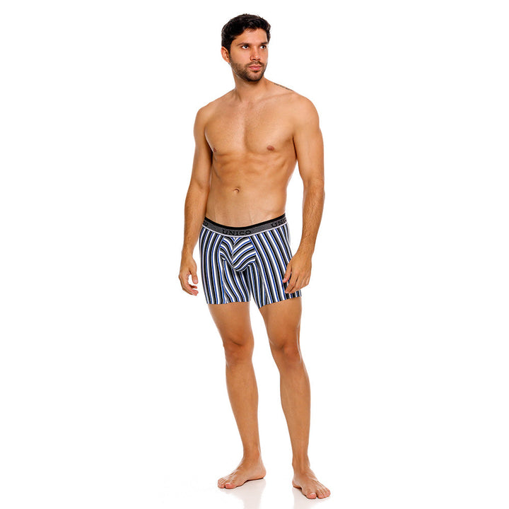 Mundo Unico Men's Bilbao Grey Striped Mid-Length Boxer Briefs