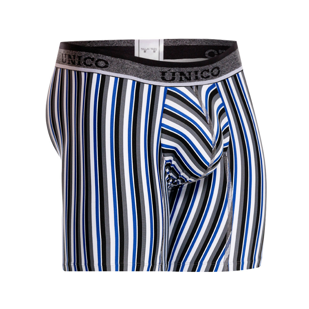 Mundo Unico Men's Bilbao Grey Striped Mid-Length Boxer Briefs