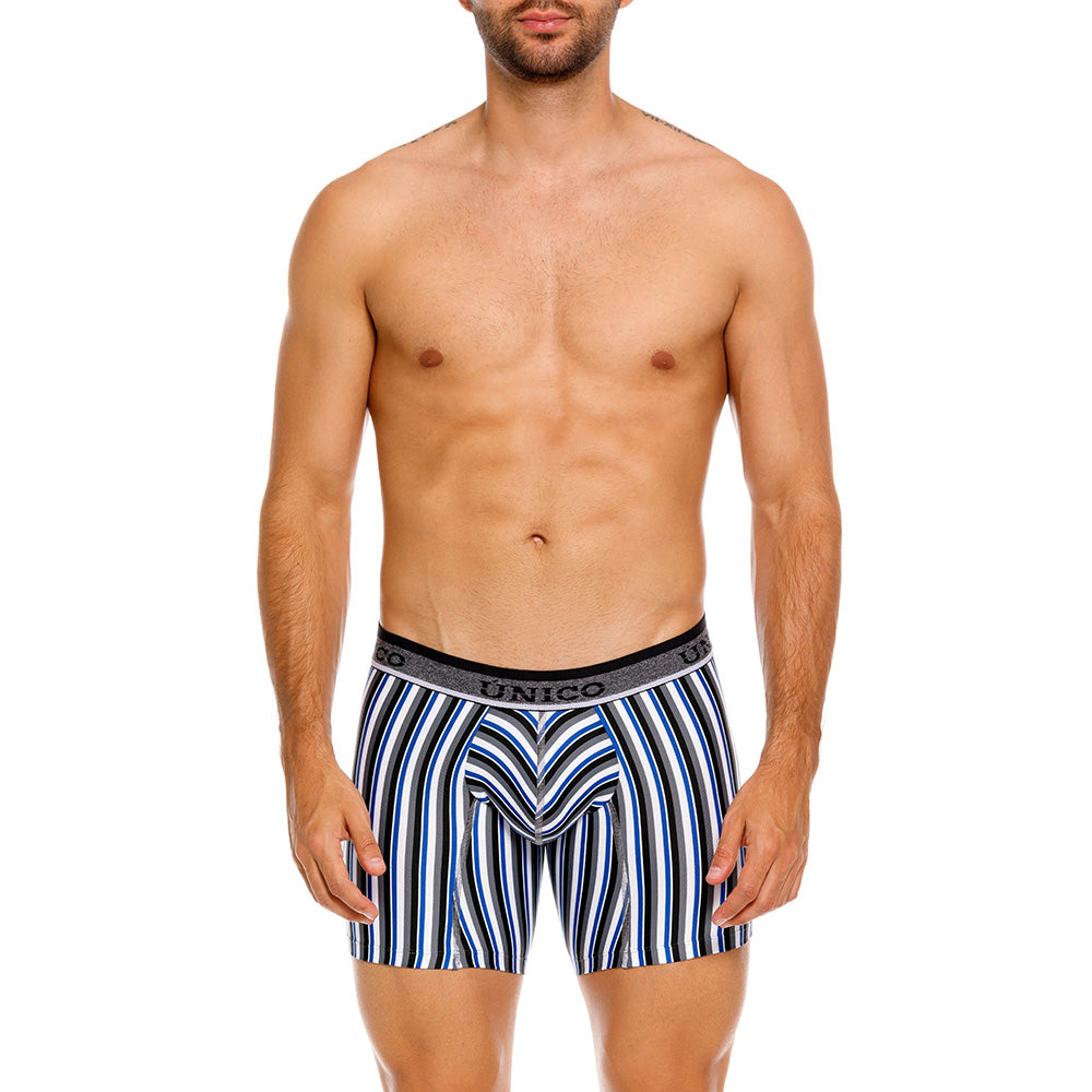 Mundo Unico Men's Bilbao Grey Striped Mid-Length Boxer Briefs