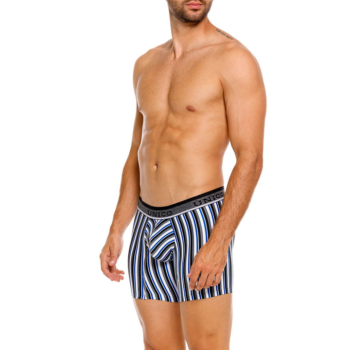 Mundo Unico Men's Bilbao Grey Striped Mid-Length Boxer Briefs