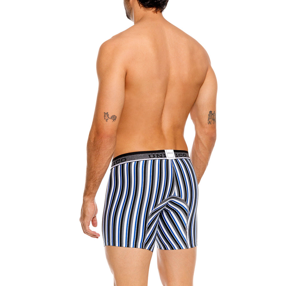 Mundo Unico Men's Bilbao Grey Striped Mid-Length Boxer Briefs