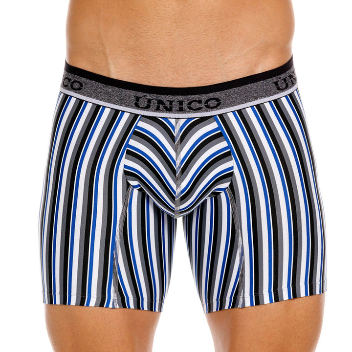 Mundo Unico Men's Bilbao Grey Striped Mid-Length Boxer Briefs