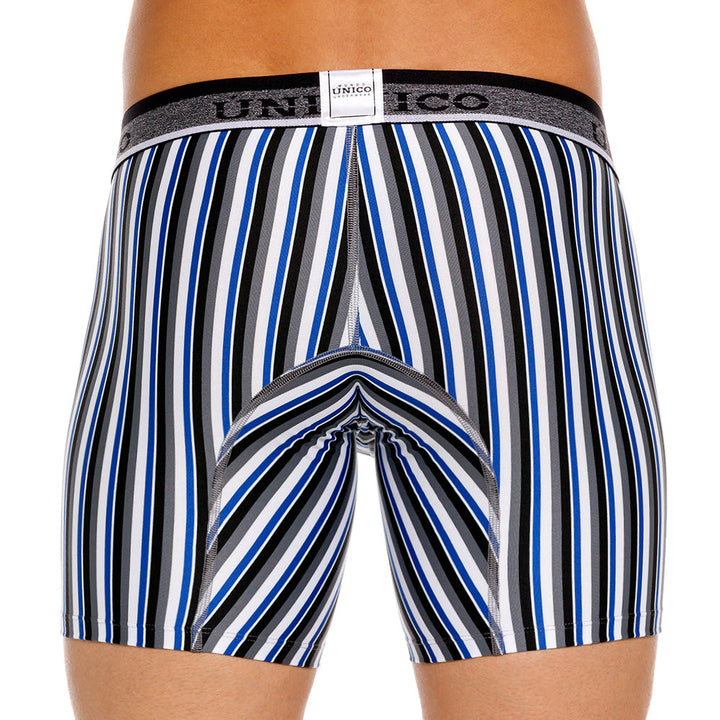 Mundo Unico Men's Bilbao Grey Striped Mid-Length Boxer Briefs