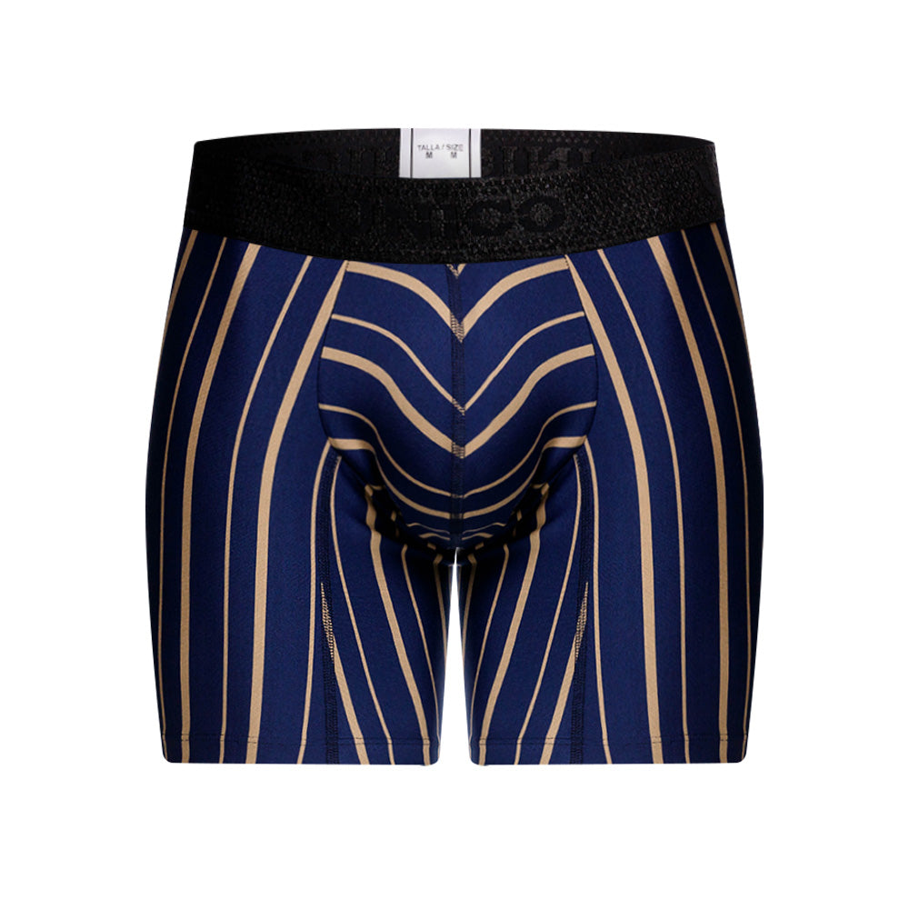 Title: Unico Chisec Men's Mid-Length Boxer Brief - Blue & Sand Striped Microfiber