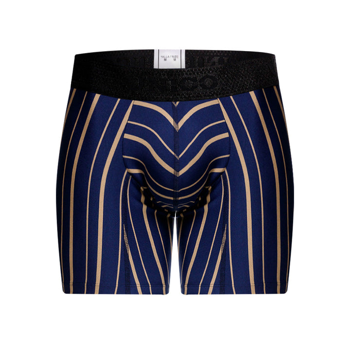 Title: Unico Chisec Men's Mid-Length Boxer Brief - Blue & Sand Striped Microfiber