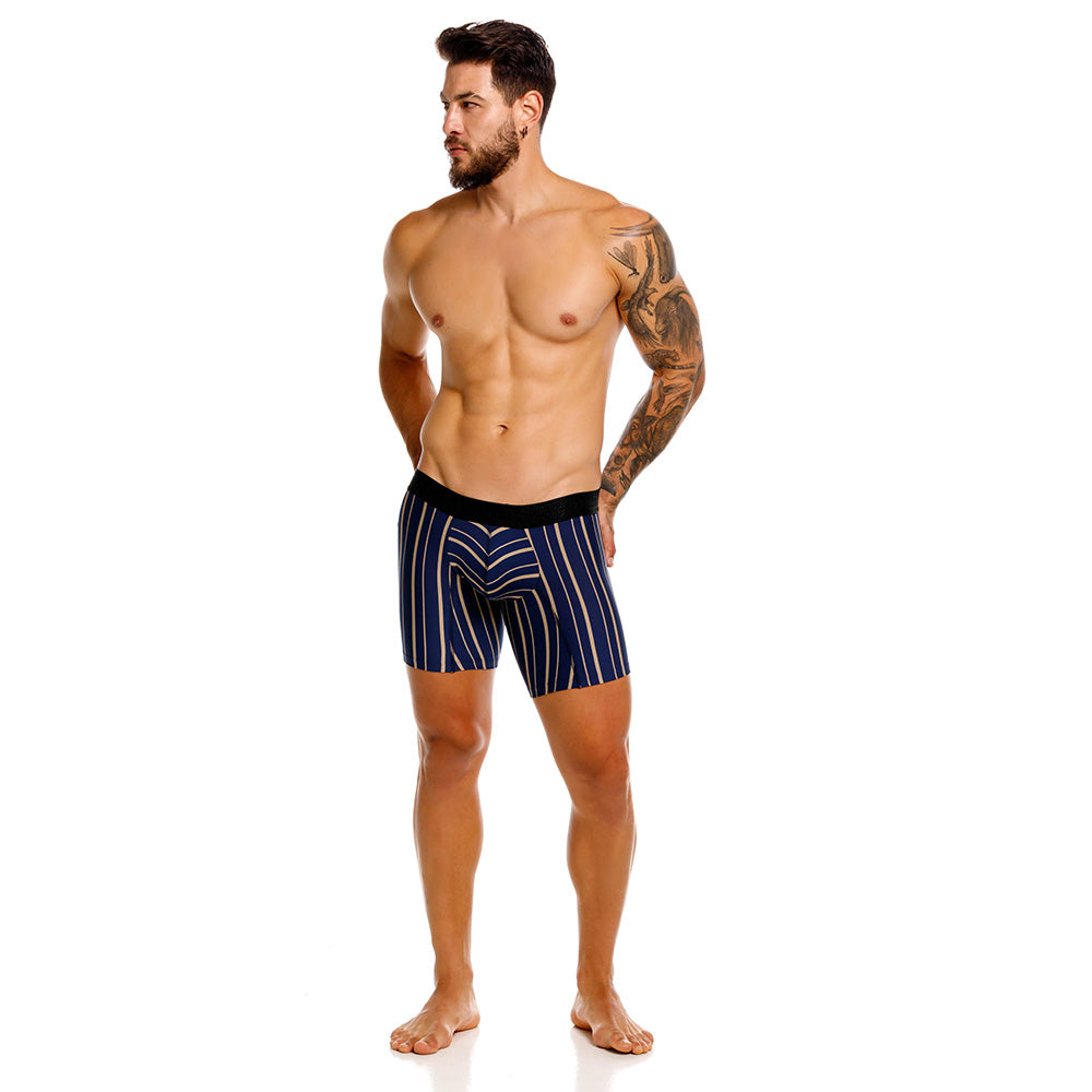 Title: Unico Chisec Men's Mid-Length Boxer Brief - Blue & Sand Striped Microfiber