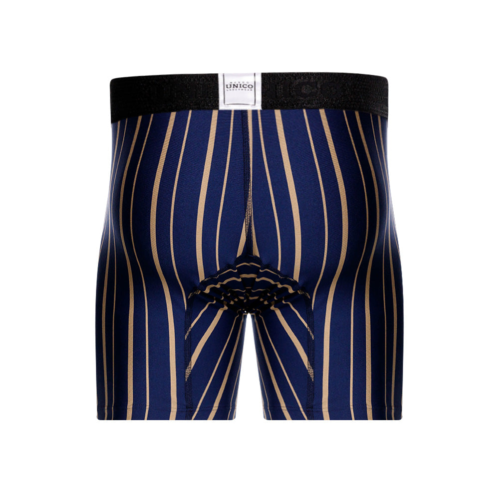 Title: Unico Chisec Men's Mid-Length Boxer Brief - Blue & Sand Striped Microfiber