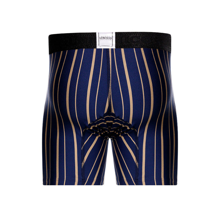 Title: Unico Chisec Men's Mid-Length Boxer Brief - Blue & Sand Striped Microfiber