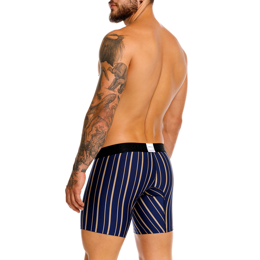 Title: Unico Chisec Men's Mid-Length Boxer Brief - Blue & Sand Striped Microfiber