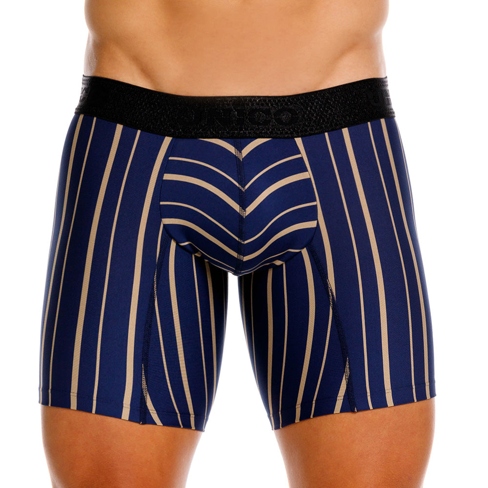 Title: Unico Chisec Men's Mid-Length Boxer Brief - Blue & Sand Striped Microfiber