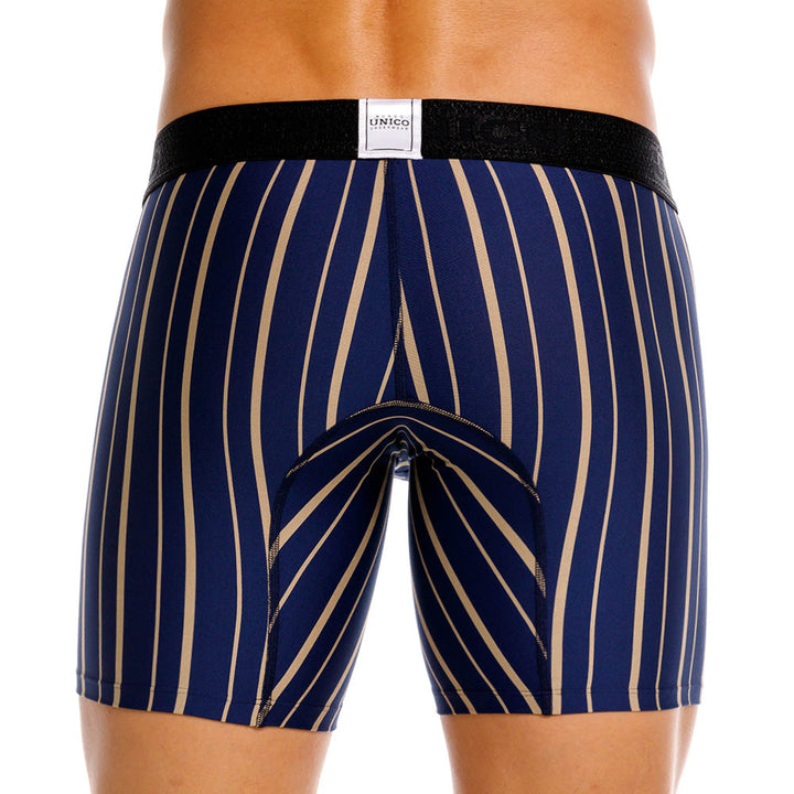 Title: Unico Chisec Men's Mid-Length Boxer Brief - Blue & Sand Striped Microfiber