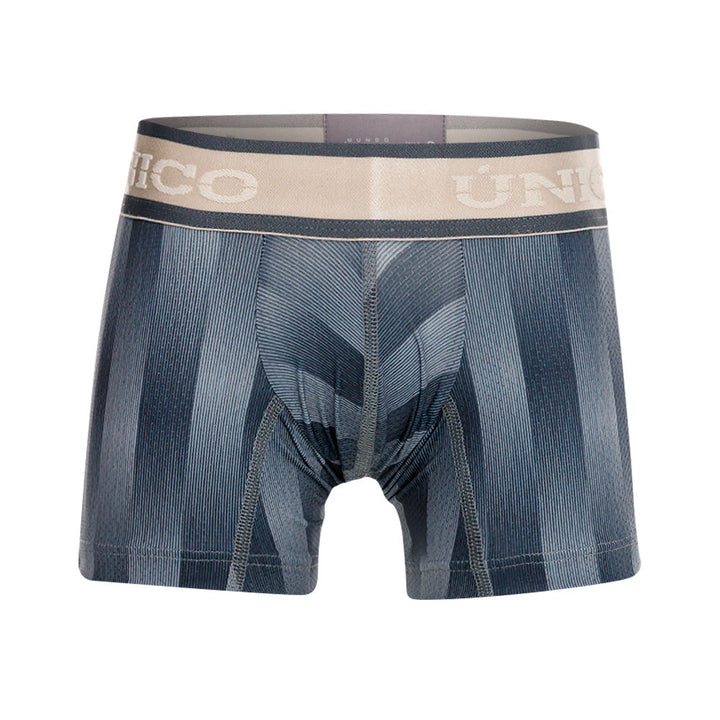 Mundo Unico Boy's Ejes Gris Mid-Length Boxers - Striped Microfiber Kids' Underwear