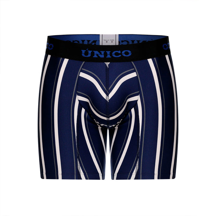 Mundo Unico Feres Men's Mid-Length Boxer Briefs – Blue Striped Microfiber Underwear with Pouch Support