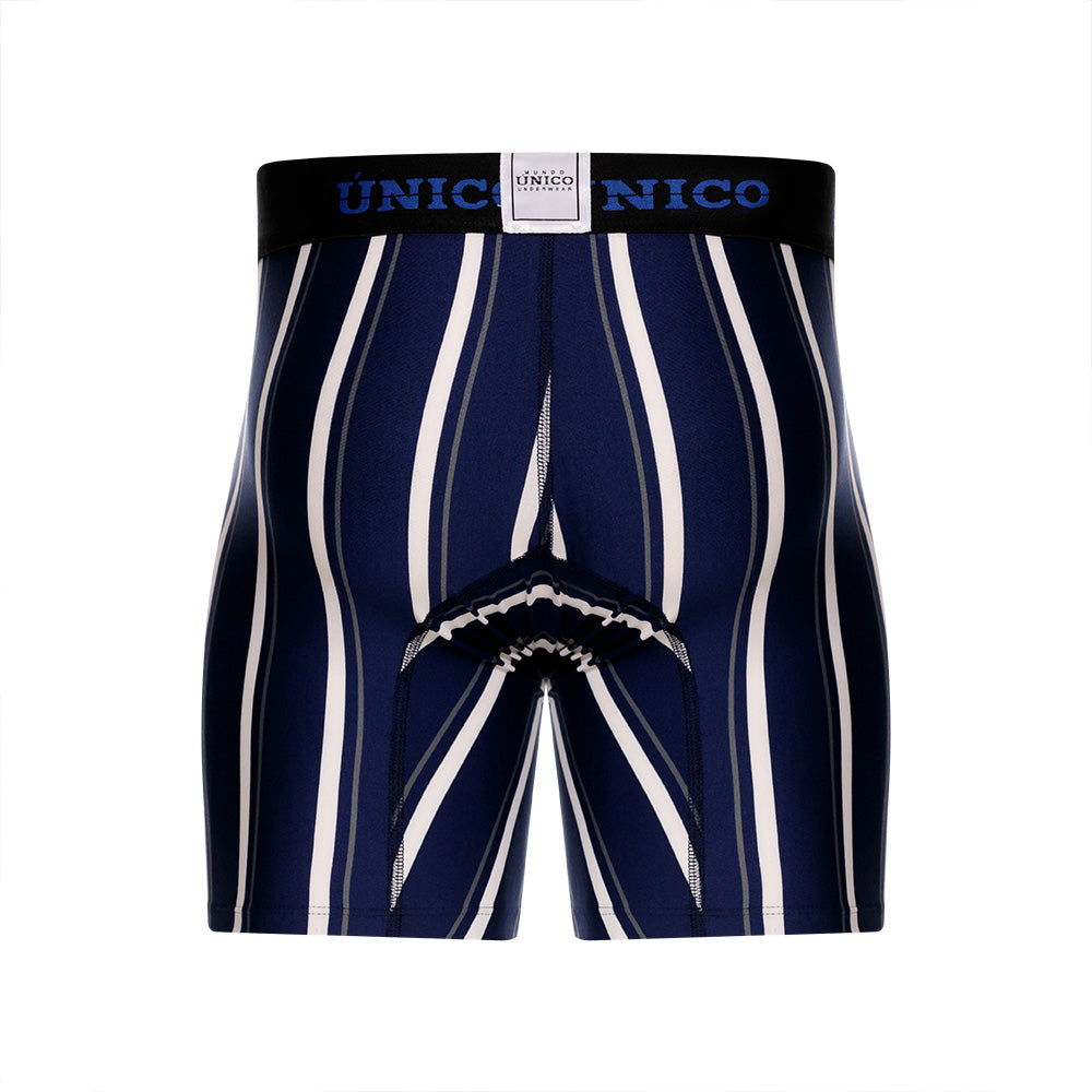 Mundo Unico Feres Men's Mid-Length Boxer Briefs – Blue Striped Microfiber Underwear with Pouch Support