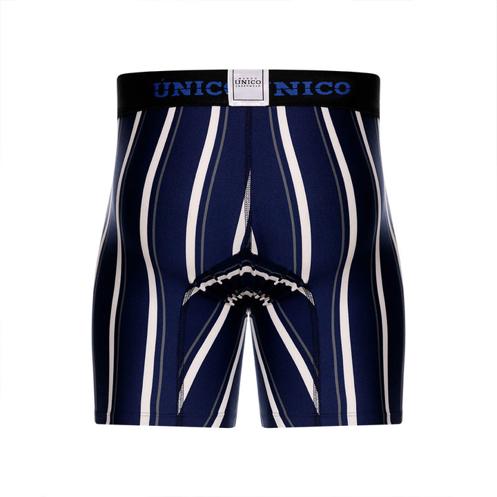 Mundo Unico Feres Men's Mid-Length Boxer Briefs – Blue Striped Microfiber Underwear with Pouch Support