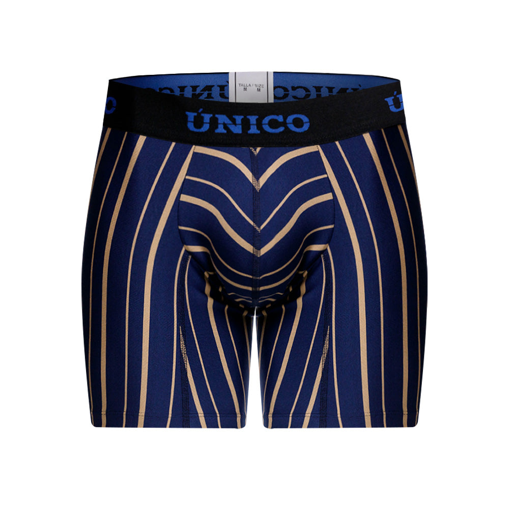 Mundo Unico Formosa Azul Mid-Length Boxer Briefs – Breathable Blue Striped Microfiber Men's Underwear with Ergonomic Pouch