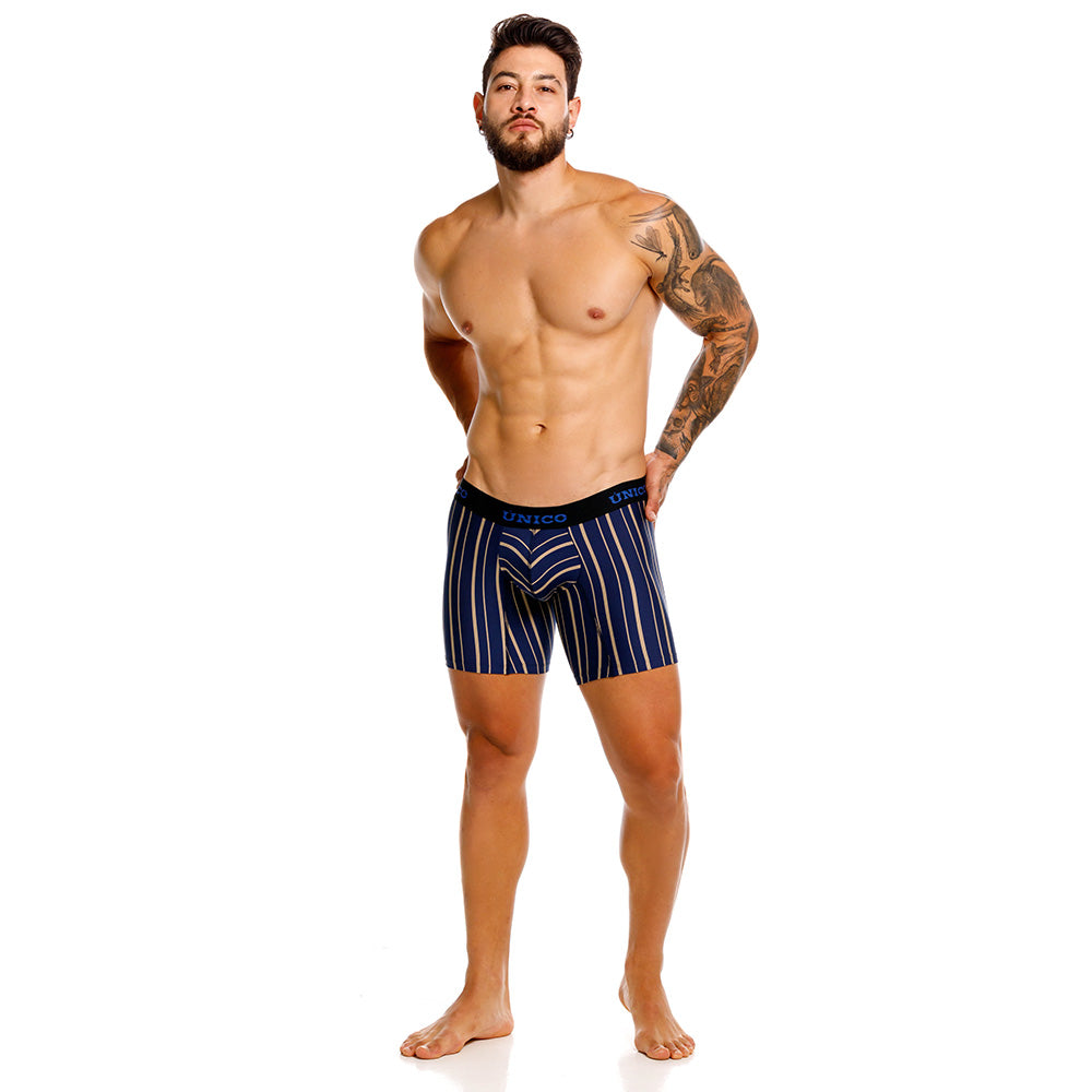 Mundo Unico Formosa Azul Mid-Length Boxer Briefs – Breathable Blue Striped Microfiber Men's Underwear with Ergonomic Pouch