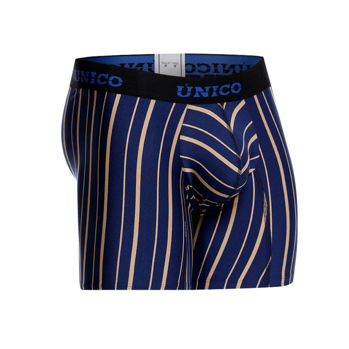 Mundo Unico Formosa Azul Mid-Length Boxer Briefs – Breathable Blue Striped Microfiber Men's Underwear with Ergonomic Pouch