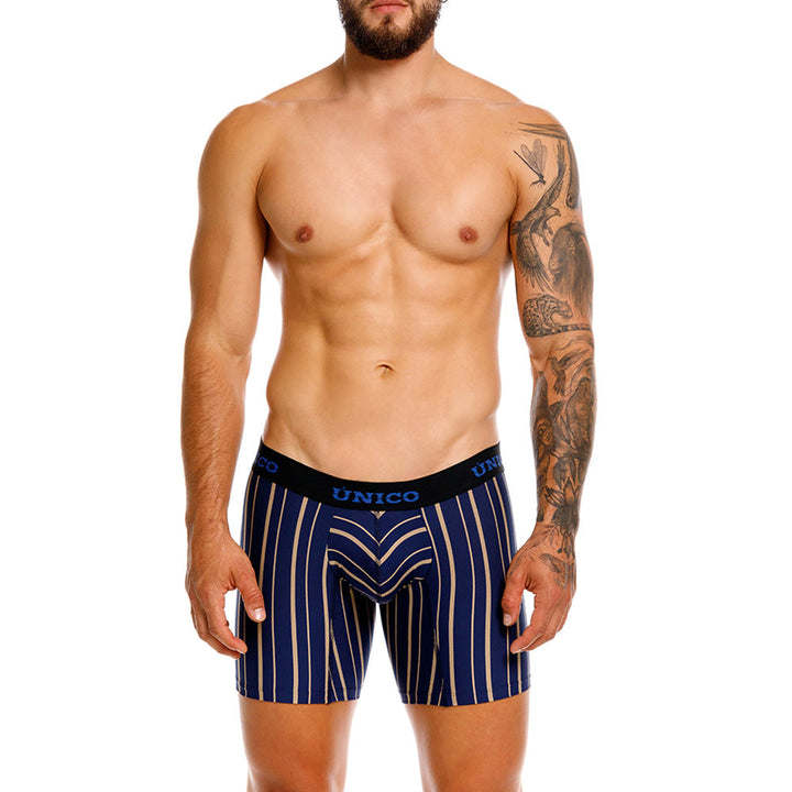Mundo Unico Formosa Azul Mid-Length Boxer Briefs – Breathable Blue Striped Microfiber Men's Underwear with Ergonomic Pouch
