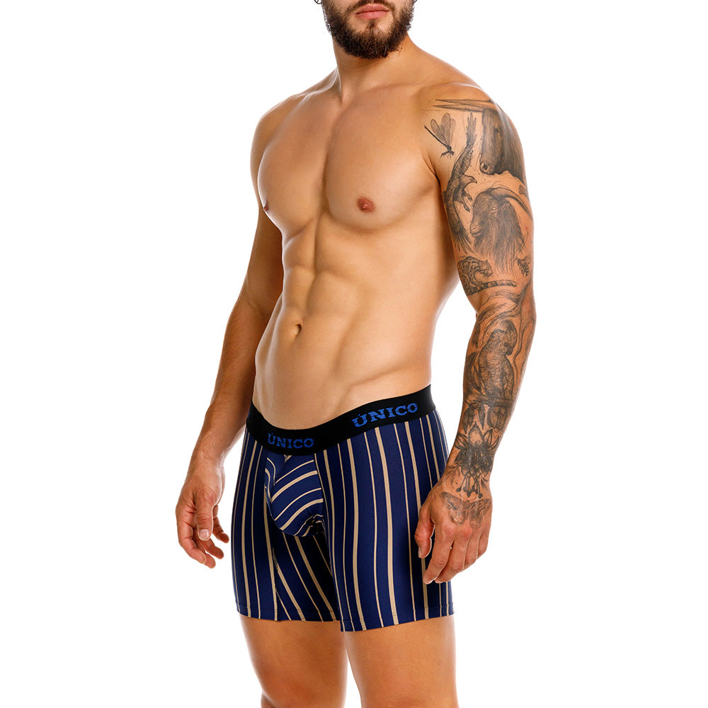 Mundo Unico Formosa Azul Mid-Length Boxer Briefs – Breathable Blue Striped Microfiber Men's Underwear with Ergonomic Pouch