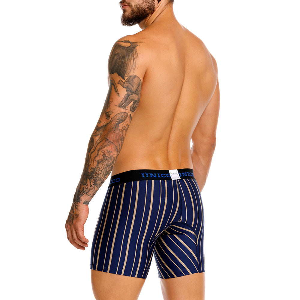 Mundo Unico Formosa Azul Mid-Length Boxer Briefs – Breathable Blue Striped Microfiber Men's Underwear with Ergonomic Pouch