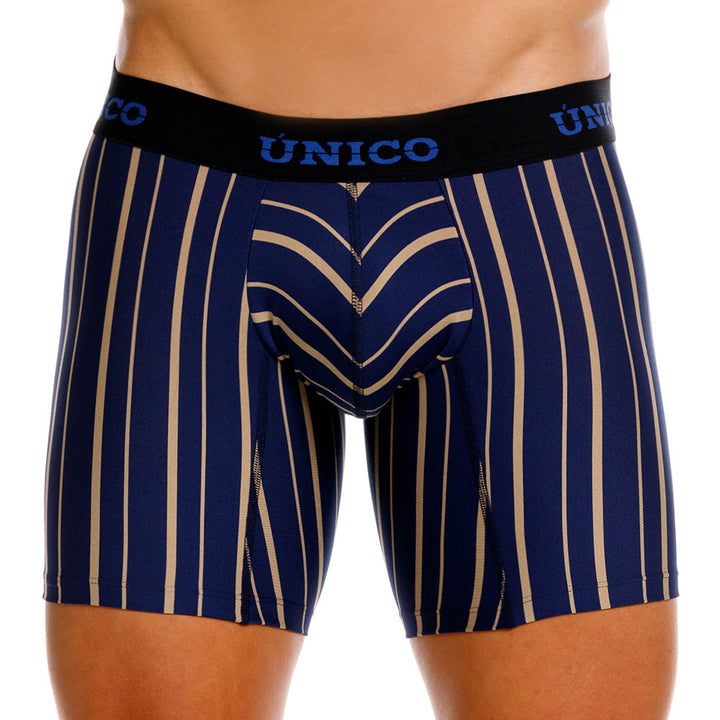 Mundo Unico Formosa Azul Mid-Length Boxer Briefs – Breathable Blue Striped Microfiber Men's Underwear with Ergonomic Pouch