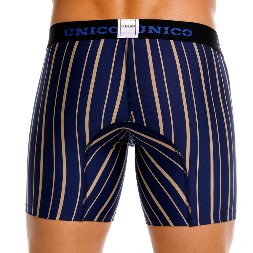 Mundo Unico Formosa Azul Mid-Length Boxer Briefs – Breathable Blue Striped Microfiber Men's Underwear with Ergonomic Pouch