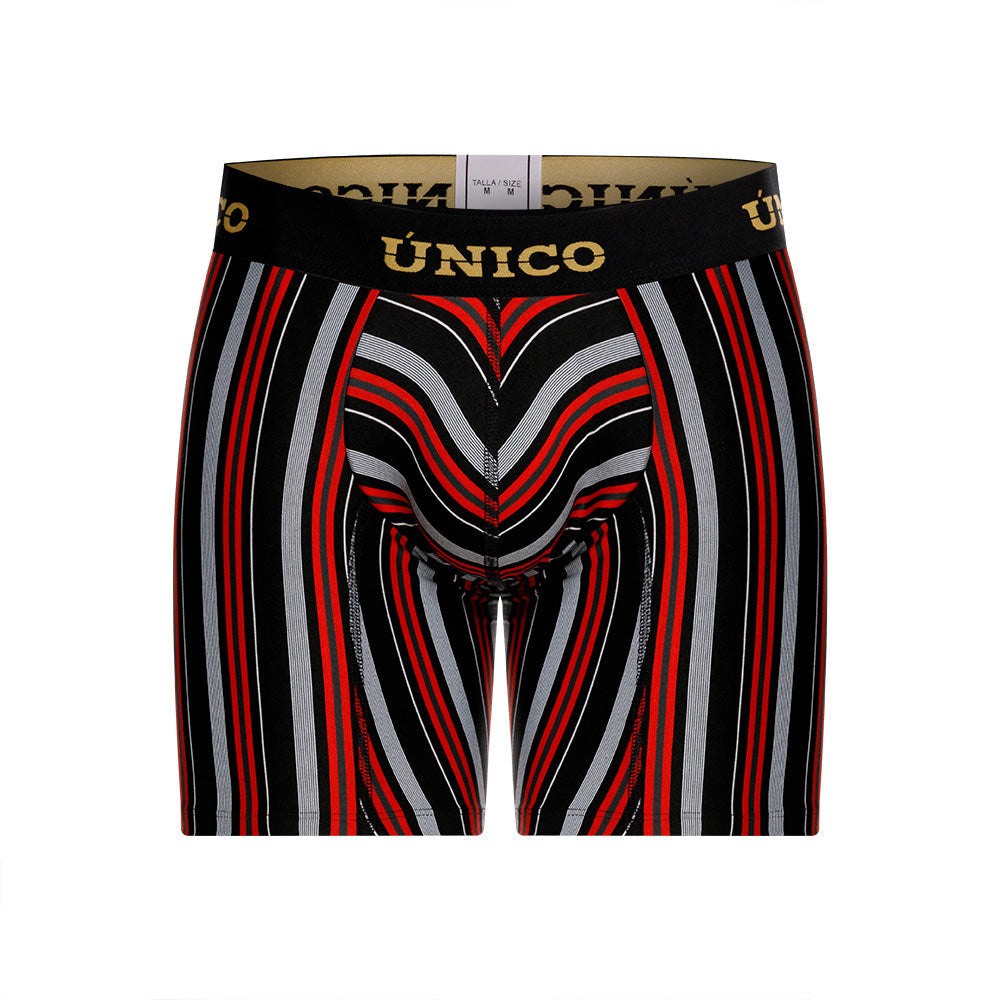 Unico Haifa Men's Mid-Length Boxer Brief - Black & Red Striped Microfibre