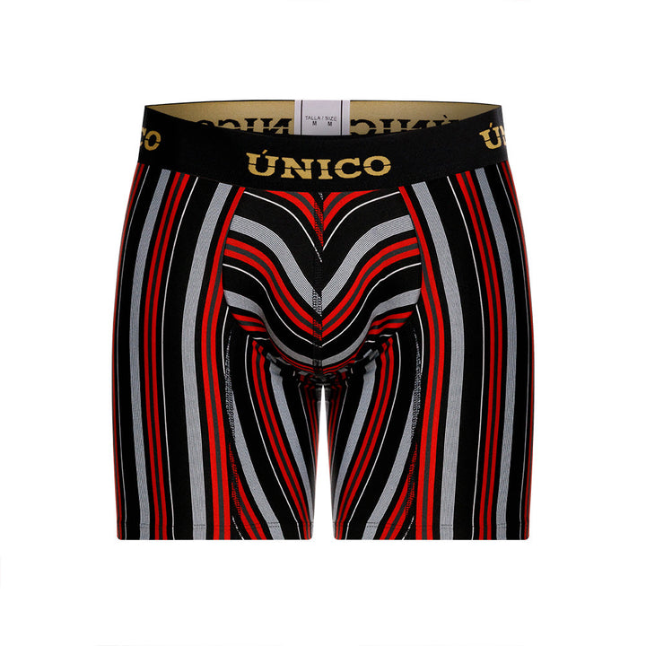 Unico Haifa Men's Mid-Length Boxer Brief - Black & Red Striped Microfibre