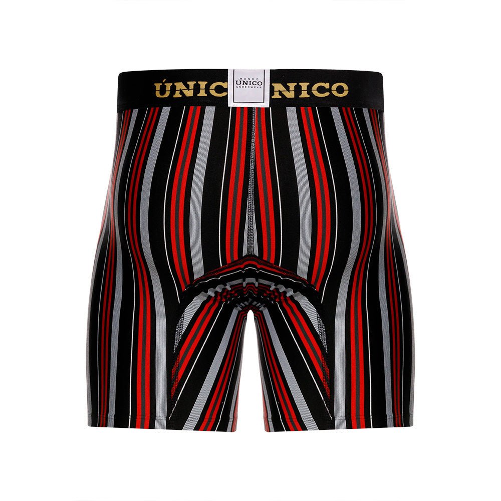 Unico Haifa Men's Mid-Length Boxer Brief - Black & Red Striped Microfibre