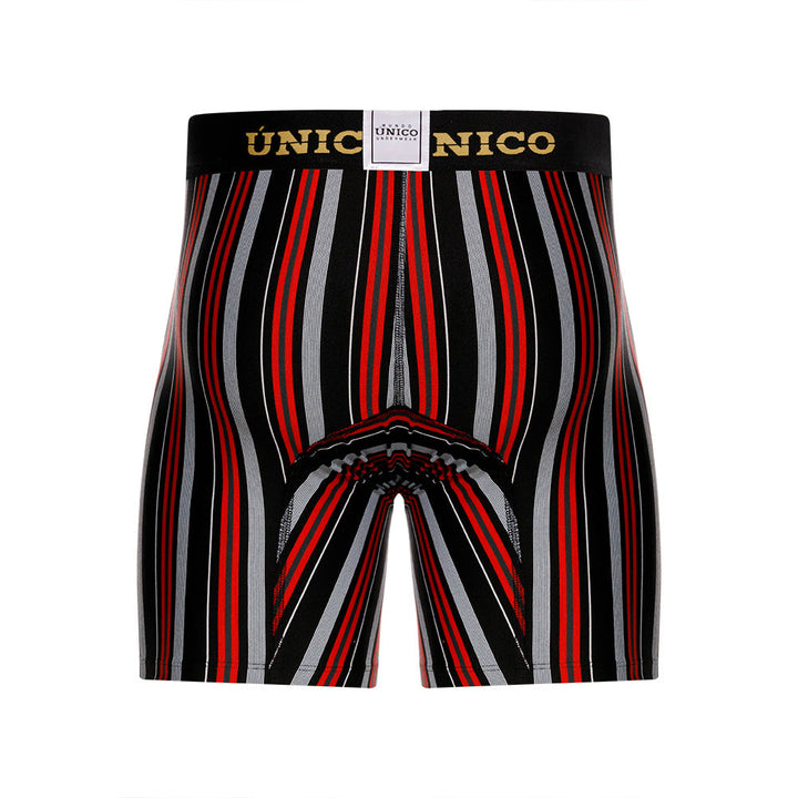 Unico Haifa Men's Mid-Length Boxer Brief - Black & Red Striped Microfibre