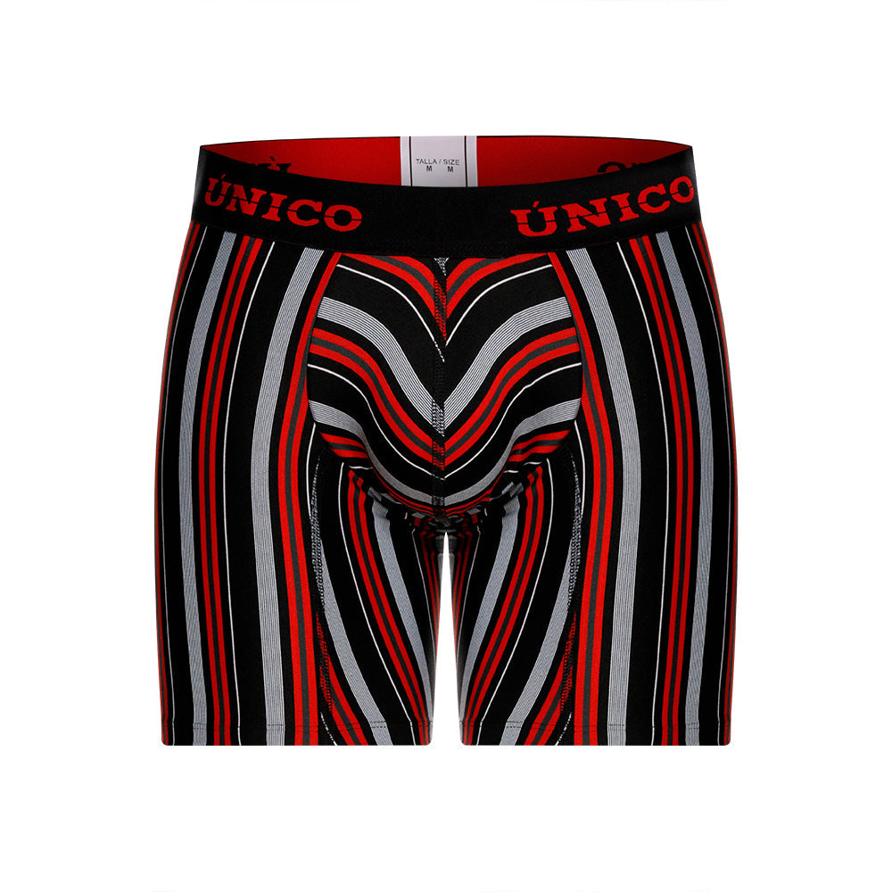 Mundo Unico Istambul Men's Mid-Length Boxer Briefs – Black Striped Microfiber Underwear with Pouch Support