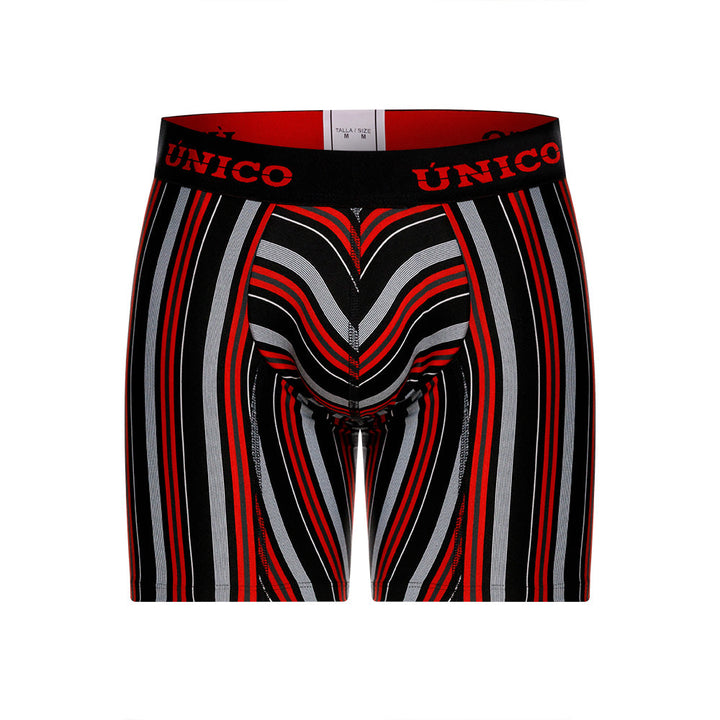 Mundo Unico Istambul Men's Mid-Length Boxer Briefs – Black Striped Microfiber Underwear with Pouch Support