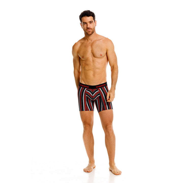 Mundo Unico Istambul Men's Mid-Length Boxer Briefs – Black Striped Microfiber Underwear with Pouch Support