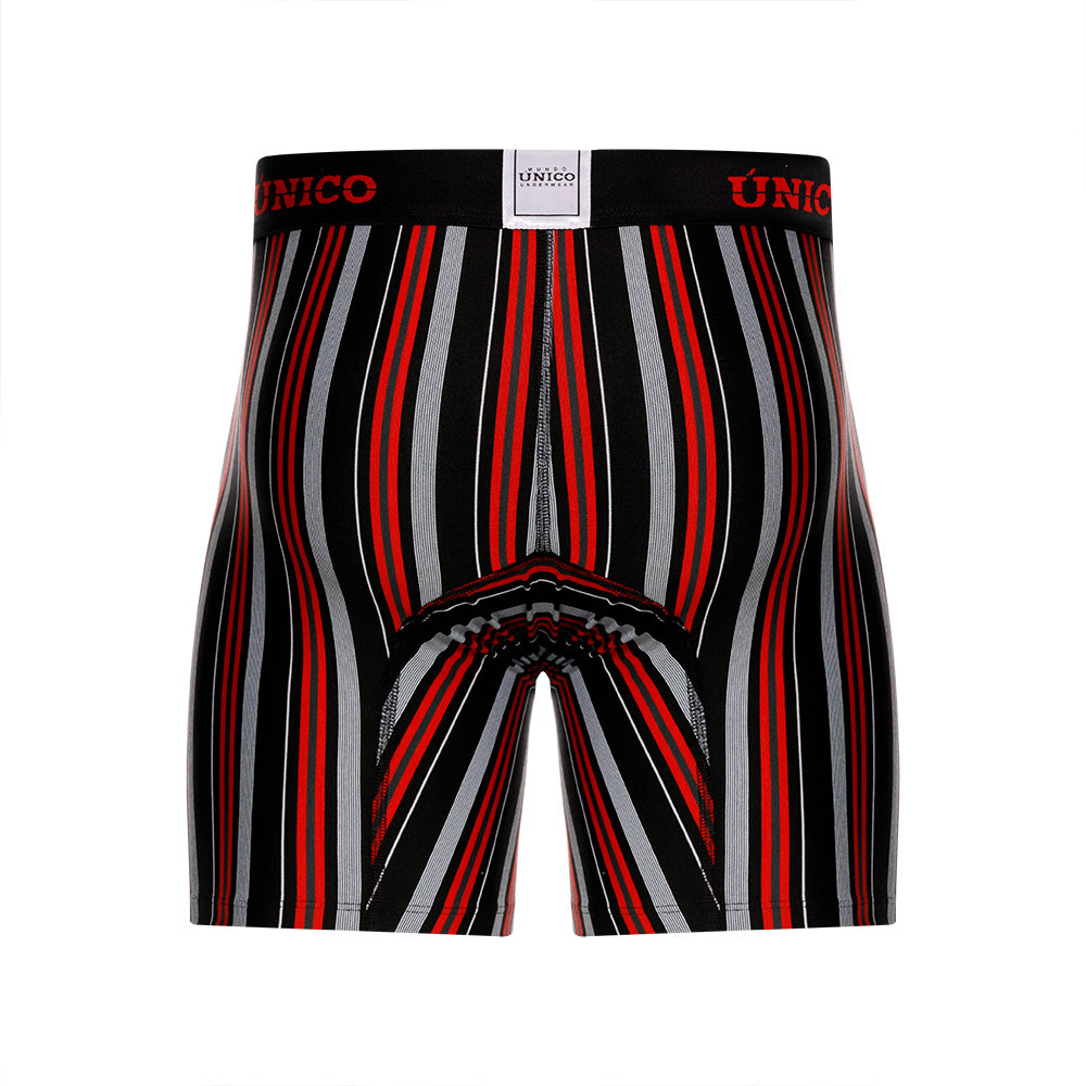 Mundo Unico Istambul Men's Mid-Length Boxer Briefs – Black Striped Microfiber Underwear with Pouch Support