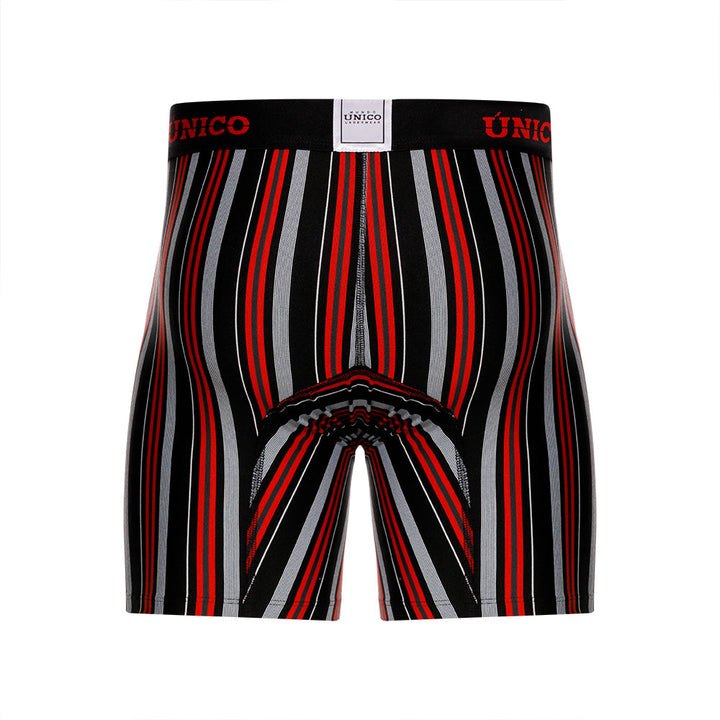 Mundo Unico Istambul Men's Mid-Length Boxer Briefs – Black Striped Microfiber Underwear with Pouch Support