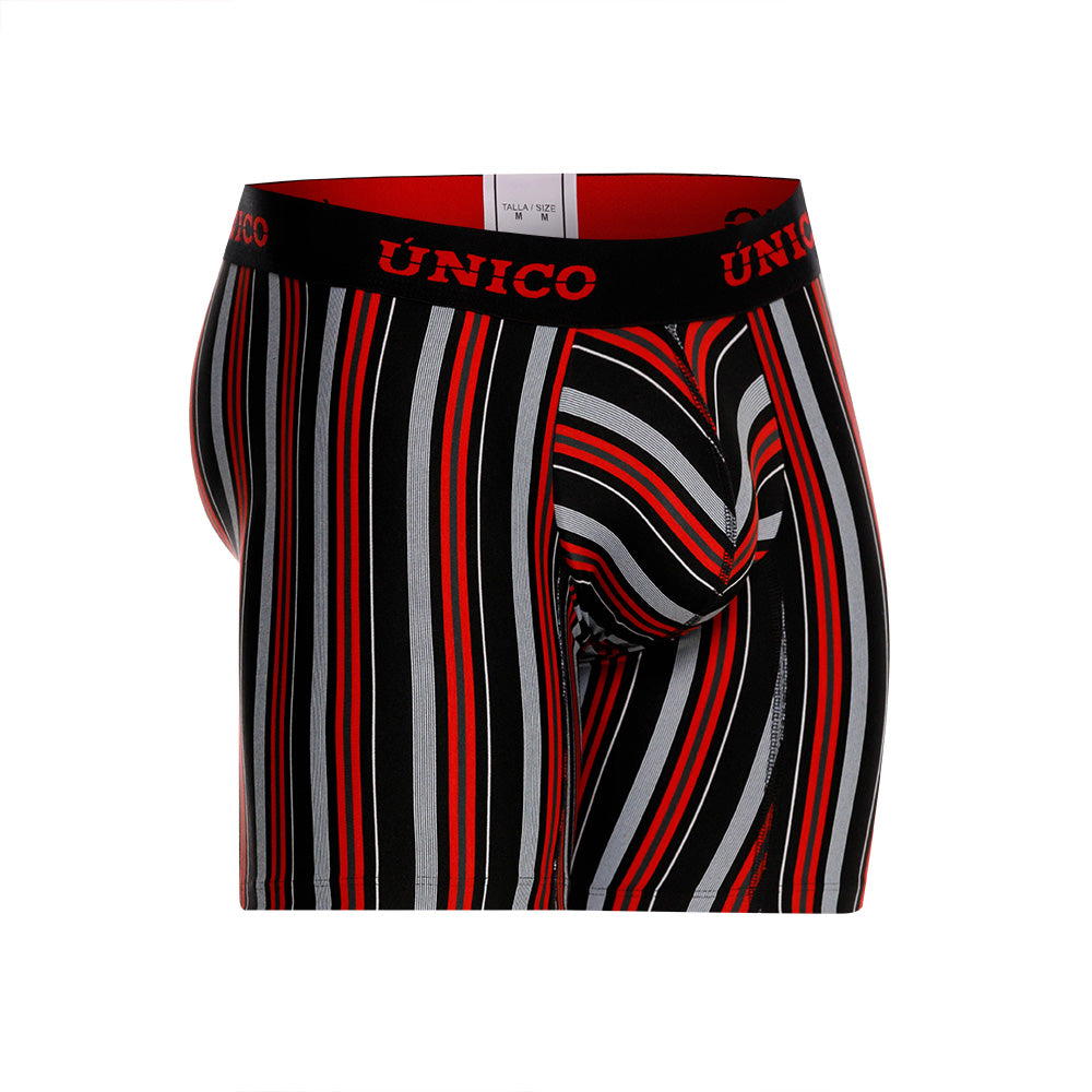 Mundo Unico Istambul Men's Mid-Length Boxer Briefs – Black Striped Microfiber Underwear with Pouch Support