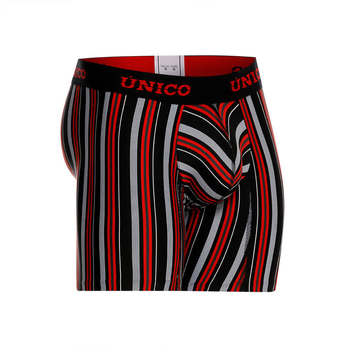 Mundo Unico Istambul Men's Mid-Length Boxer Briefs – Black Striped Microfiber Underwear with Pouch Support