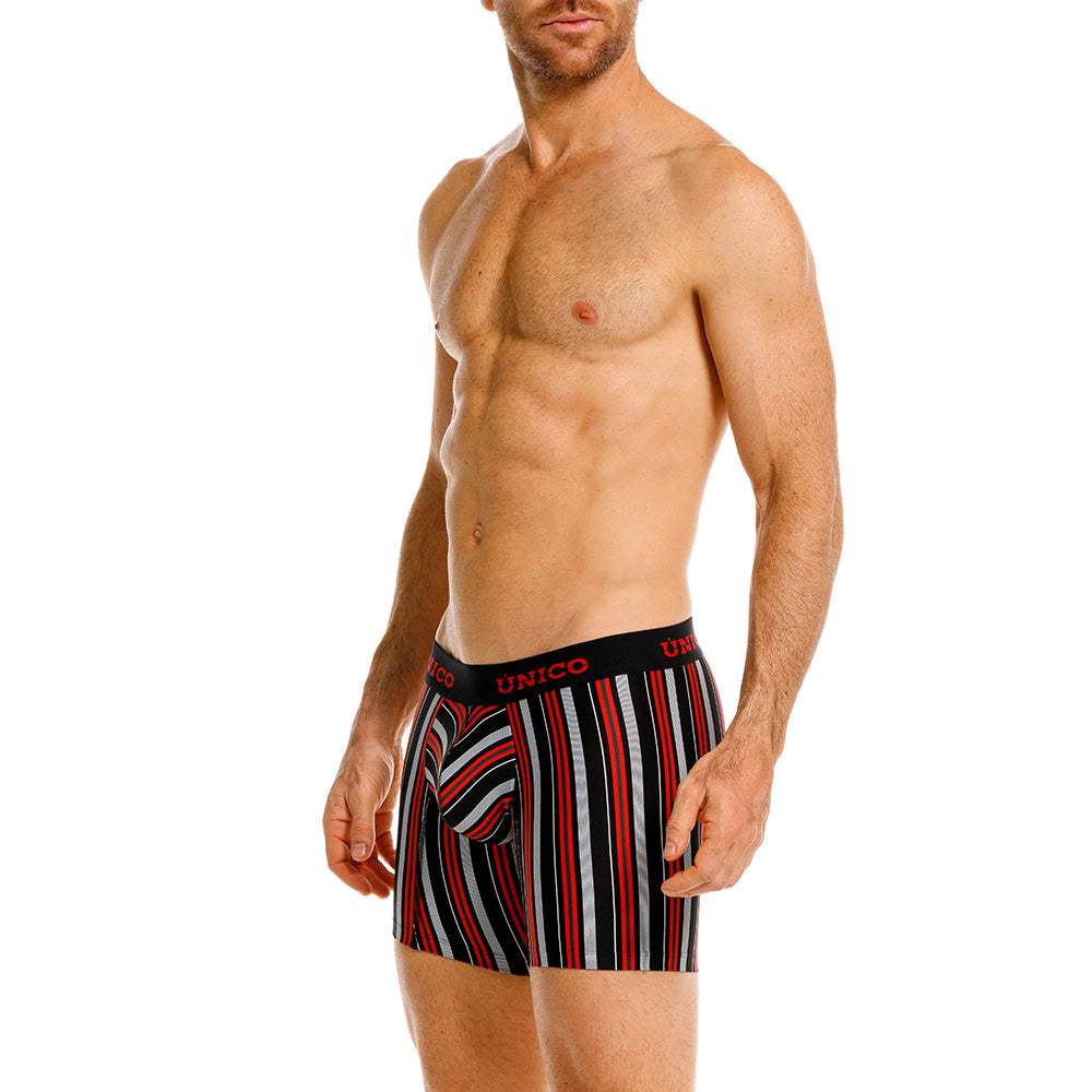 Mundo Unico Istambul Men's Mid-Length Boxer Briefs – Black Striped Microfiber Underwear with Pouch Support